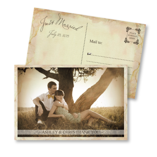 Ashley & Chris' Vintage Thank You Postcard by VG Invites